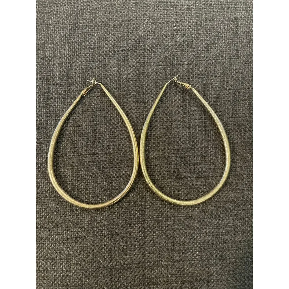 Large Gold Teardrop Hoop Earrings | Statement Hoops - Picture 2 of 3